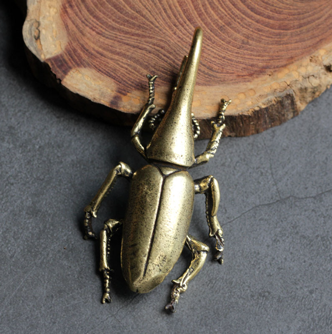Solid Brass Beetle Ornament for Vintage Desk Decor