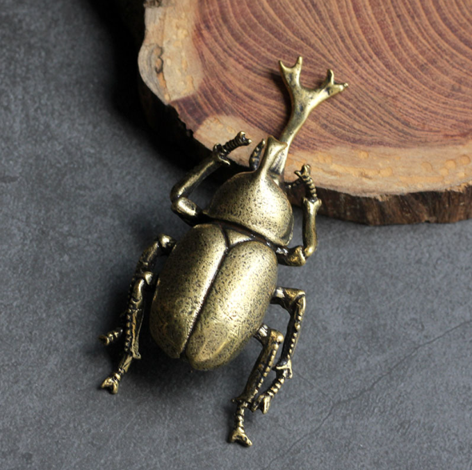 Solid Brass Beetle Ornament for Vintage Desk Decor