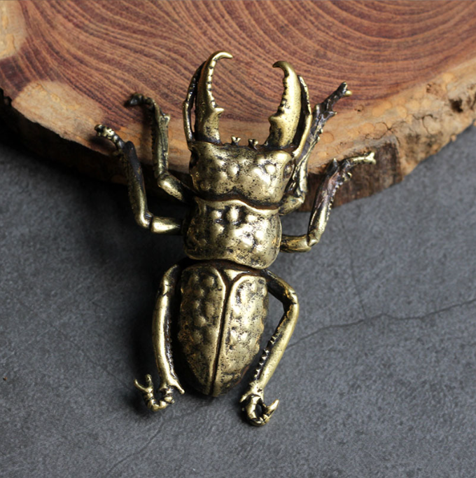 Solid Brass Beetle Ornament for Vintage Desk Decor