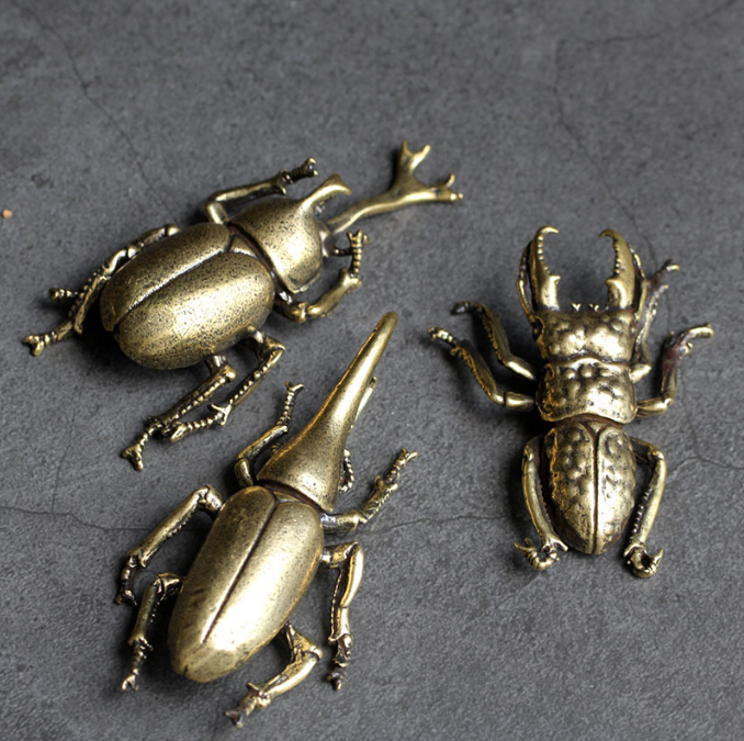 Solid Brass Beetle Ornament for Vintage Desk Decor