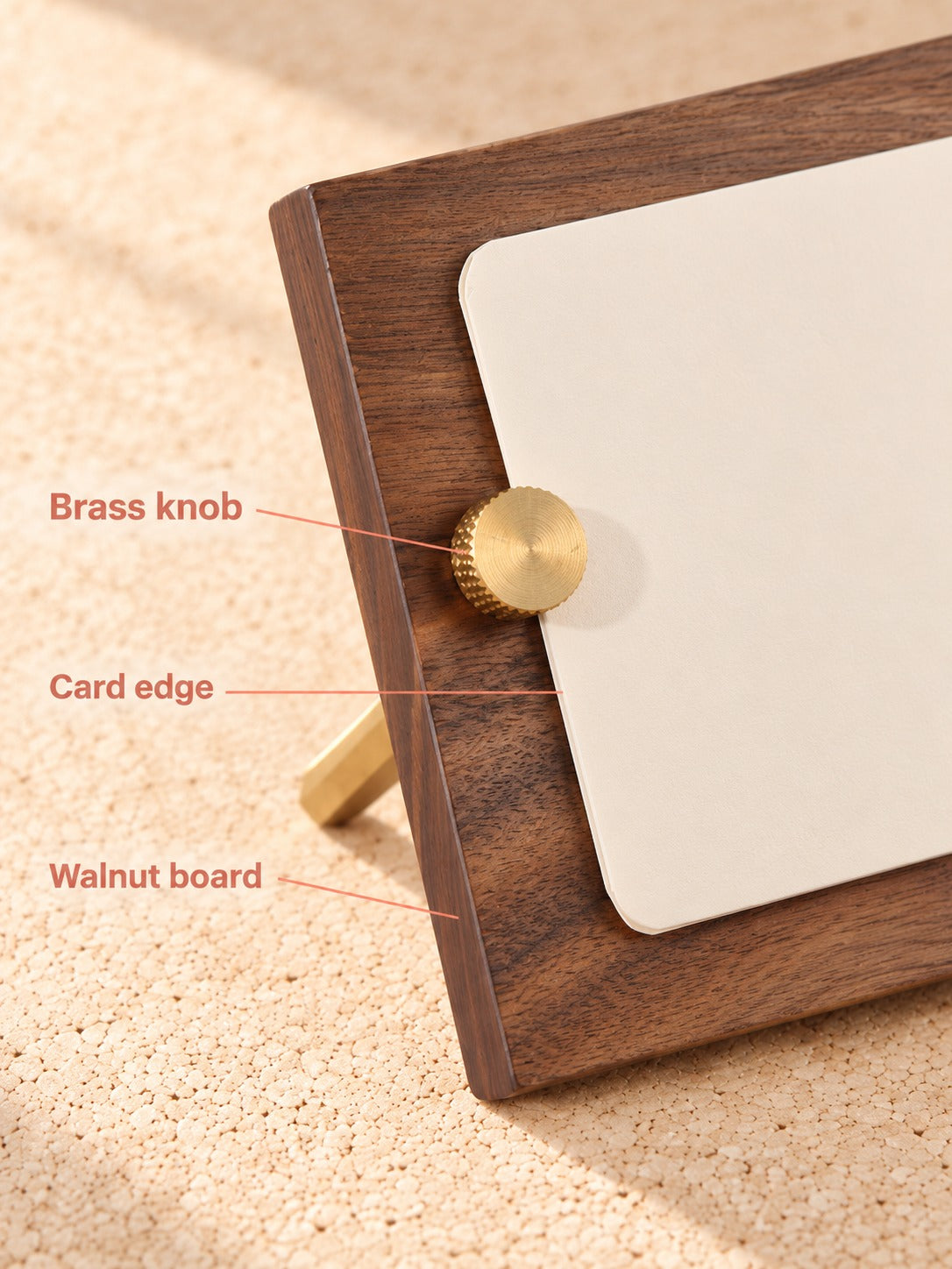 Solid Walnut Business Card Holder Stand, Brass Knob