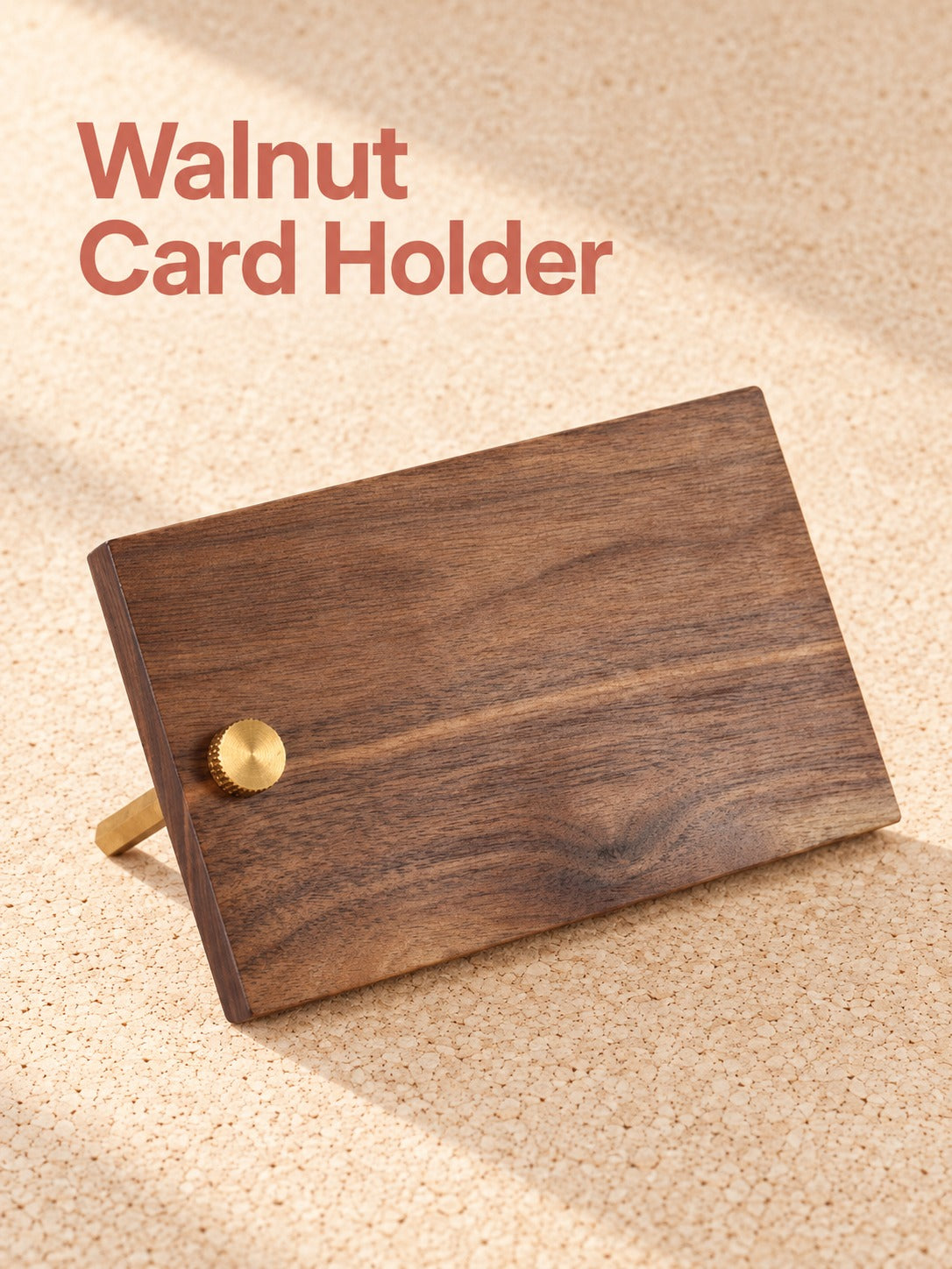 Solid Walnut Business Card Holder Stand, Brass Knob