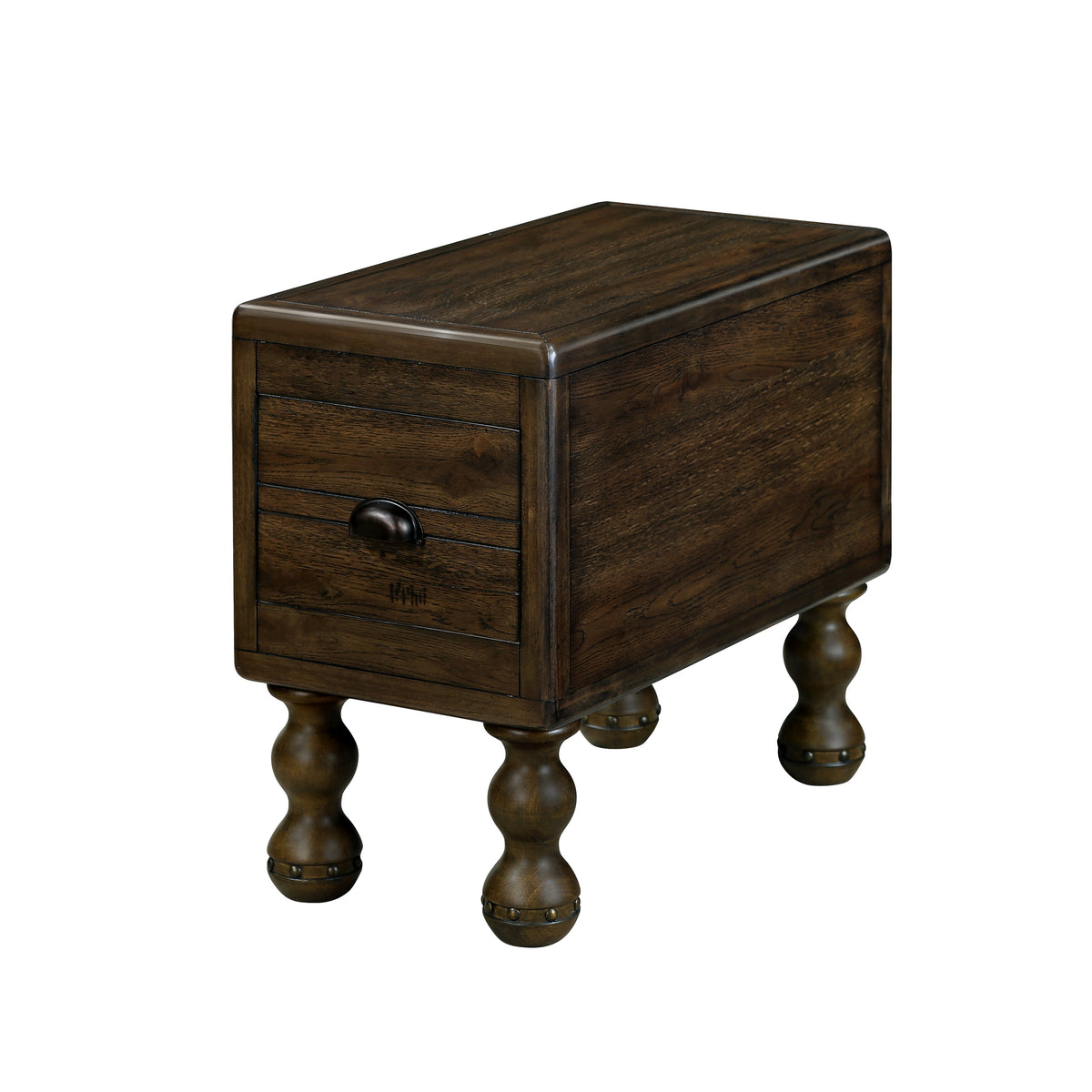 Slim Solid Wood End Table with Drawer, Espresso