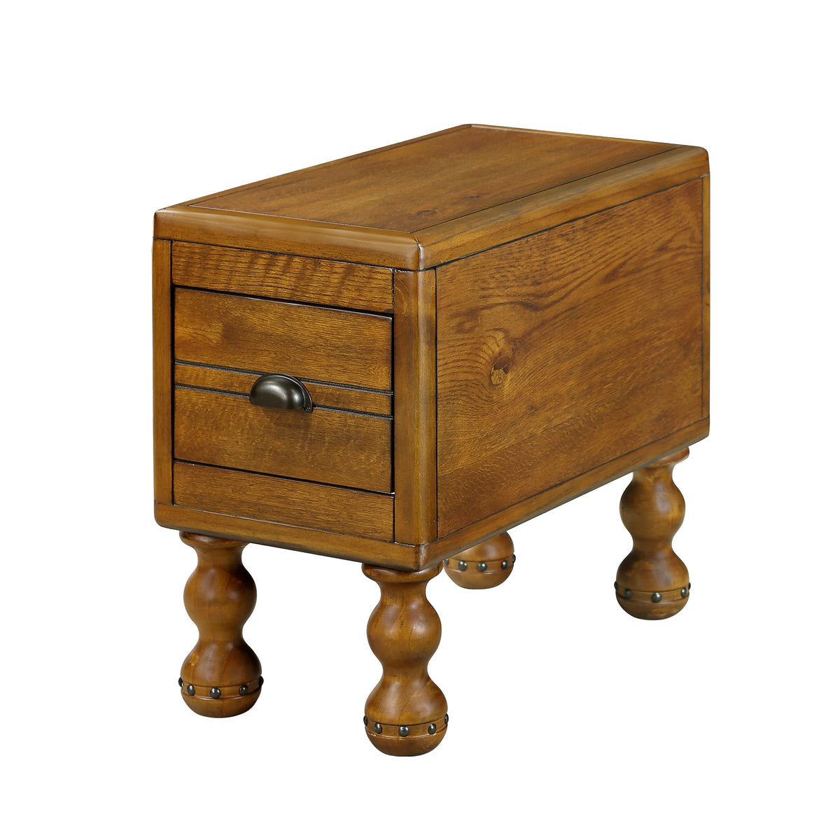 Slim Solid Wood End Table with Drawer, Antique Brown