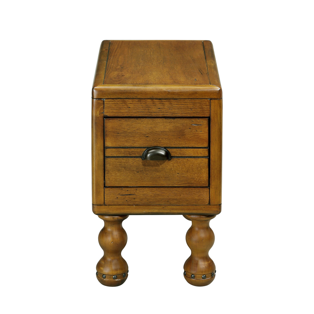 Slim Solid Wood End Table with Drawer, Antique Brown