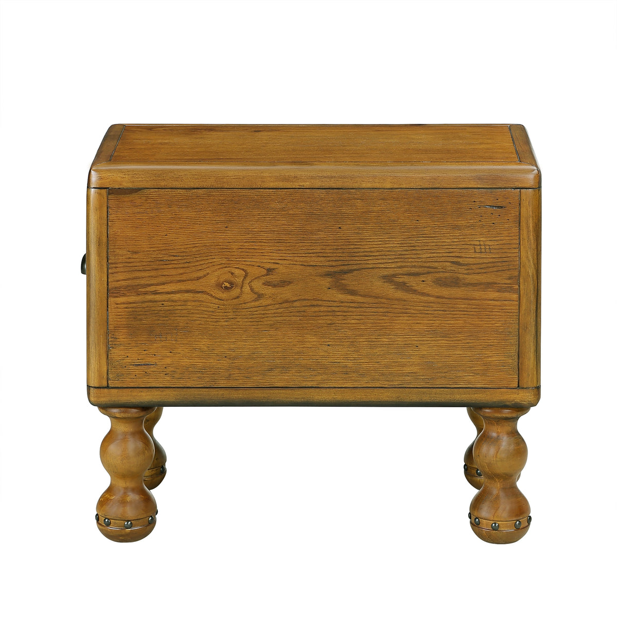 Slim Solid Wood End Table with Drawer, Antique Brown
