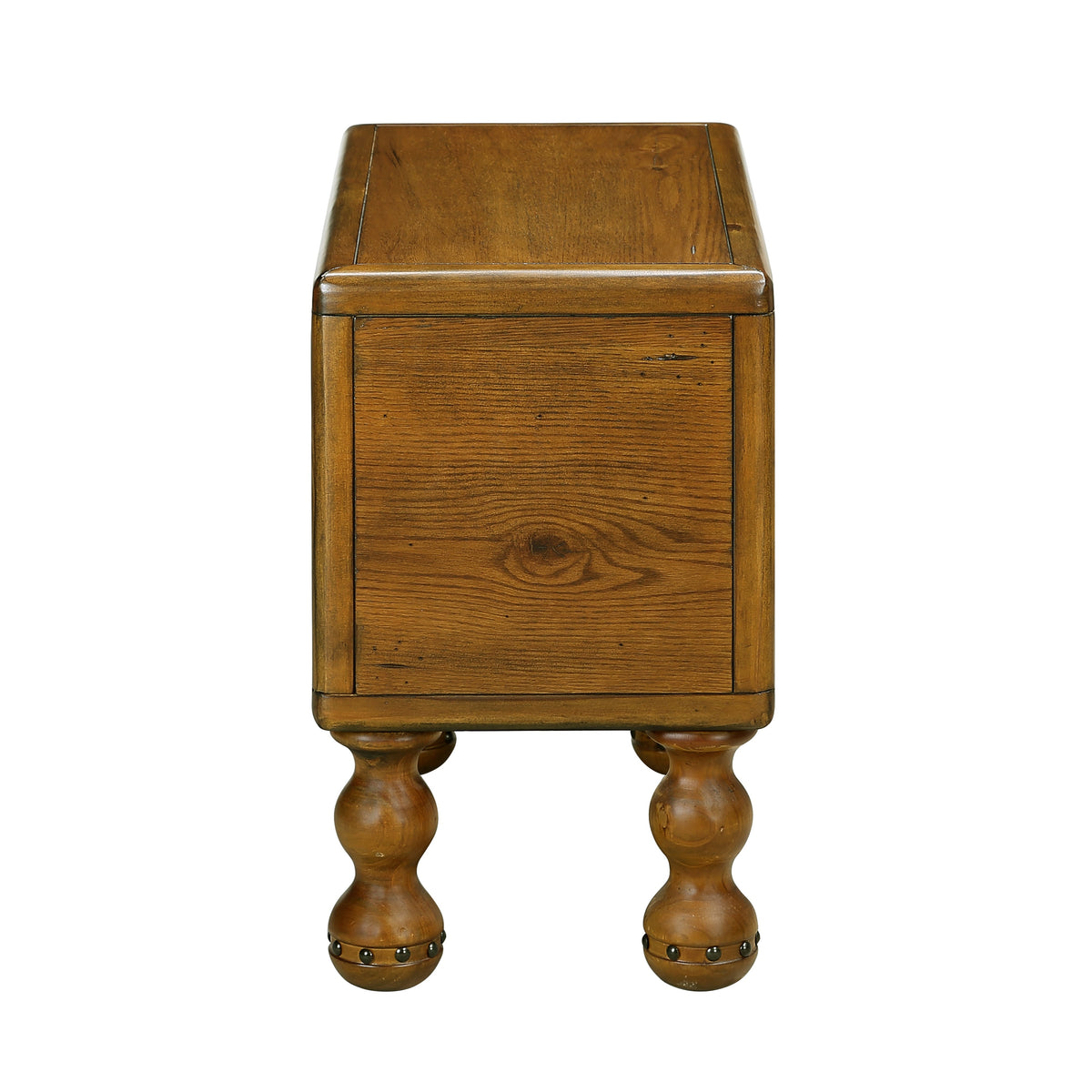 Slim Solid Wood End Table with Drawer, Antique Brown