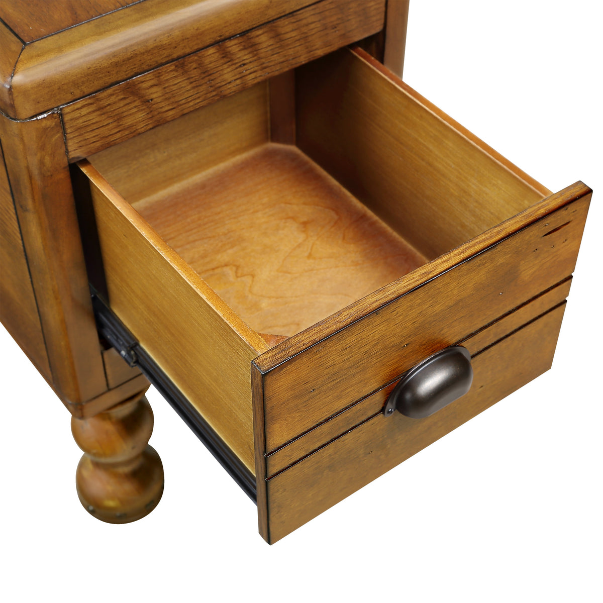 Slim Solid Wood End Table with Drawer, Antique Brown