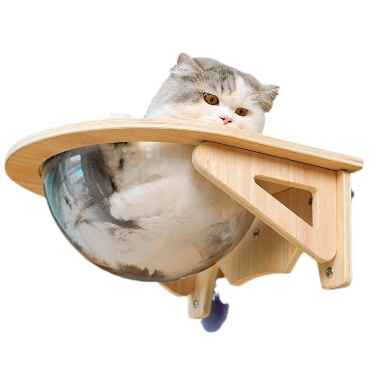 Cat Window Perch With Solid Wood Clear Bubble Bowl