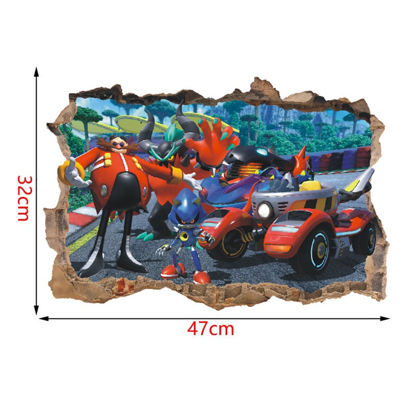 Sonic Kids Room Wall Stickers with 3D Cracked-Wall Look