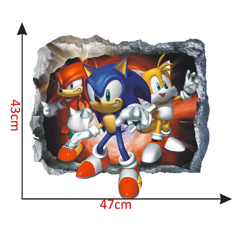 Sonic Kids Room Wall Stickers with 3D Cracked-Wall Look
