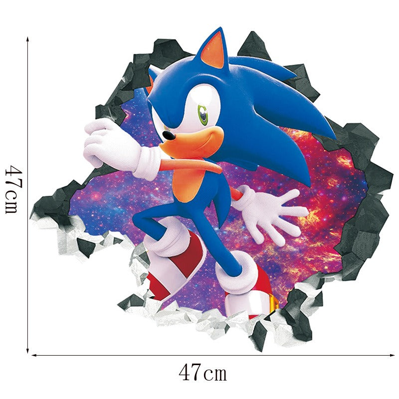 Sonic Kids Room Wall Stickers with 3D Cracked-Wall Look