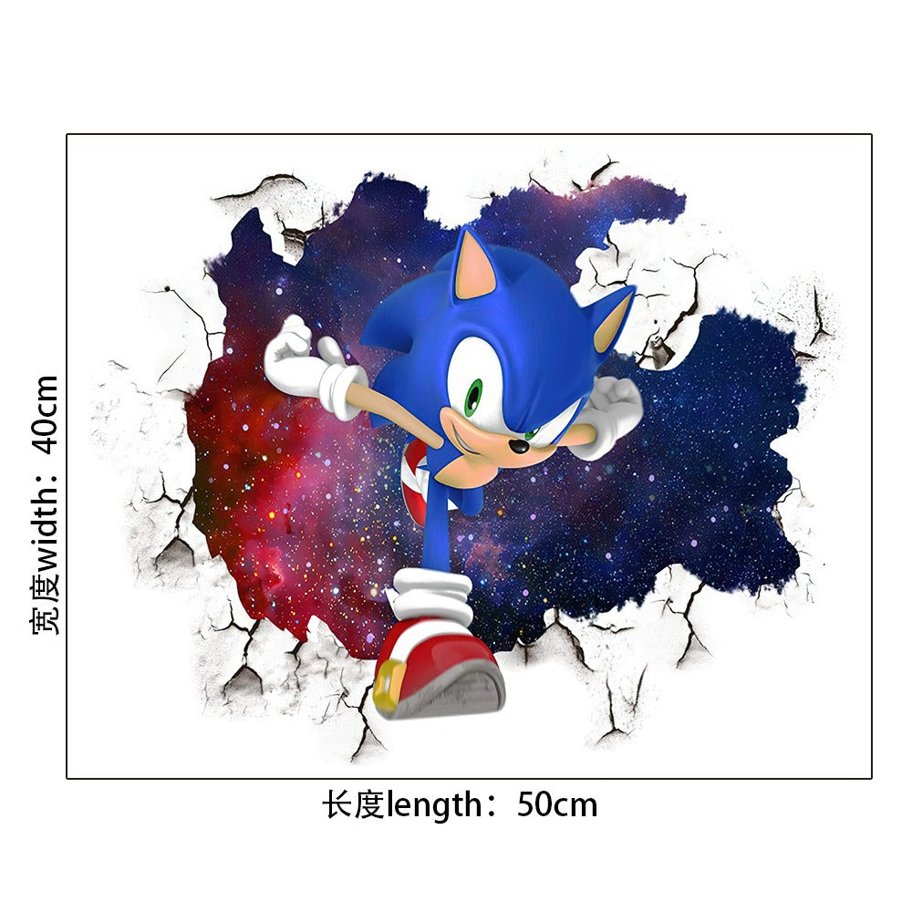 Sonic Wall Decal With 3D Cracked-Wall Gaming Effect