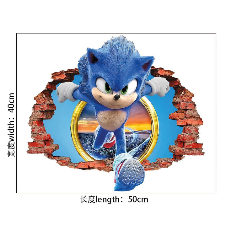 Sonic Wall Decal With 3D Cracked-Wall Gaming Effect