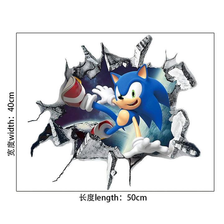 Sonic Wall Decal With 3D Cracked-Wall Gaming Effect