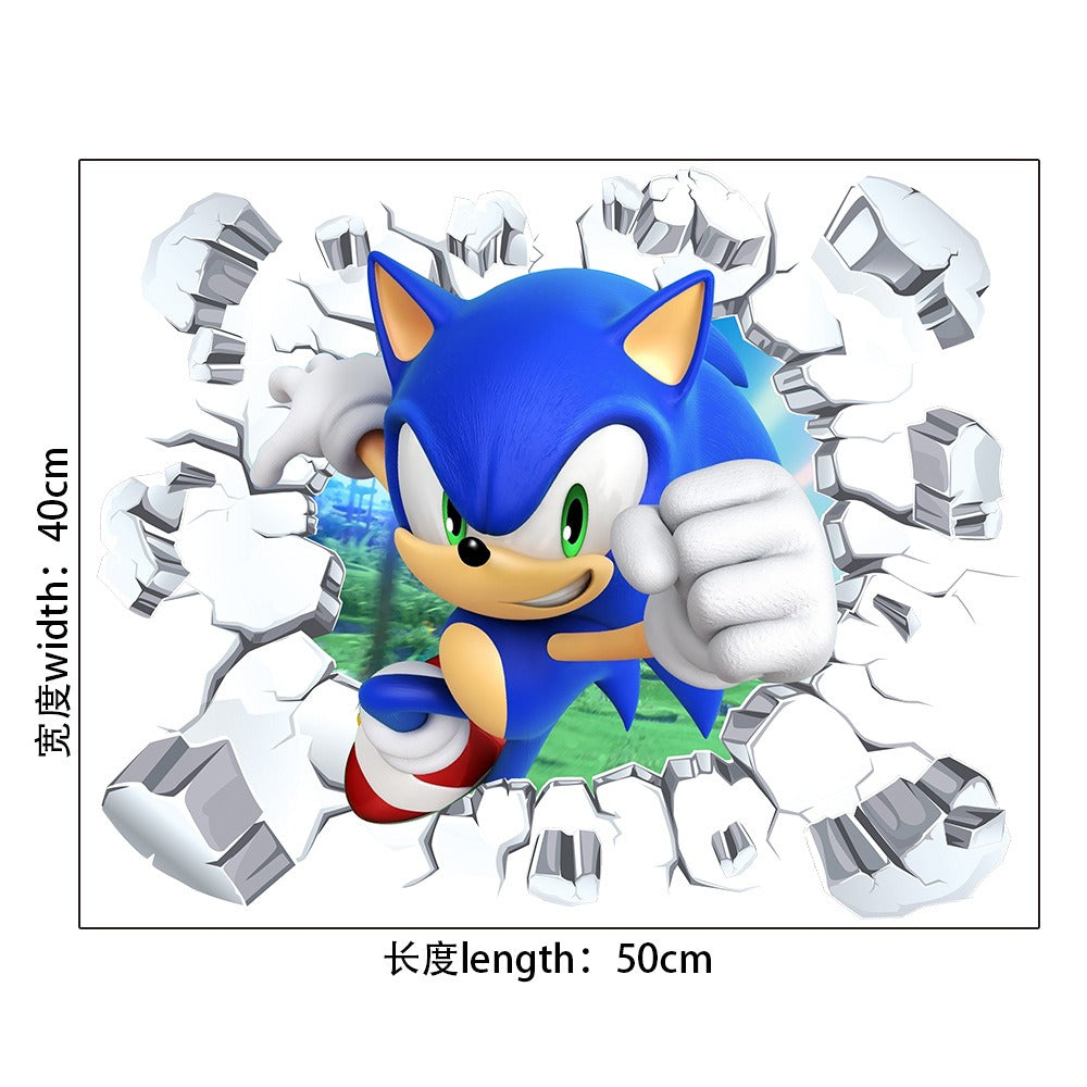 Sonic Wall Decal With 3D Cracked-Wall Gaming Effect