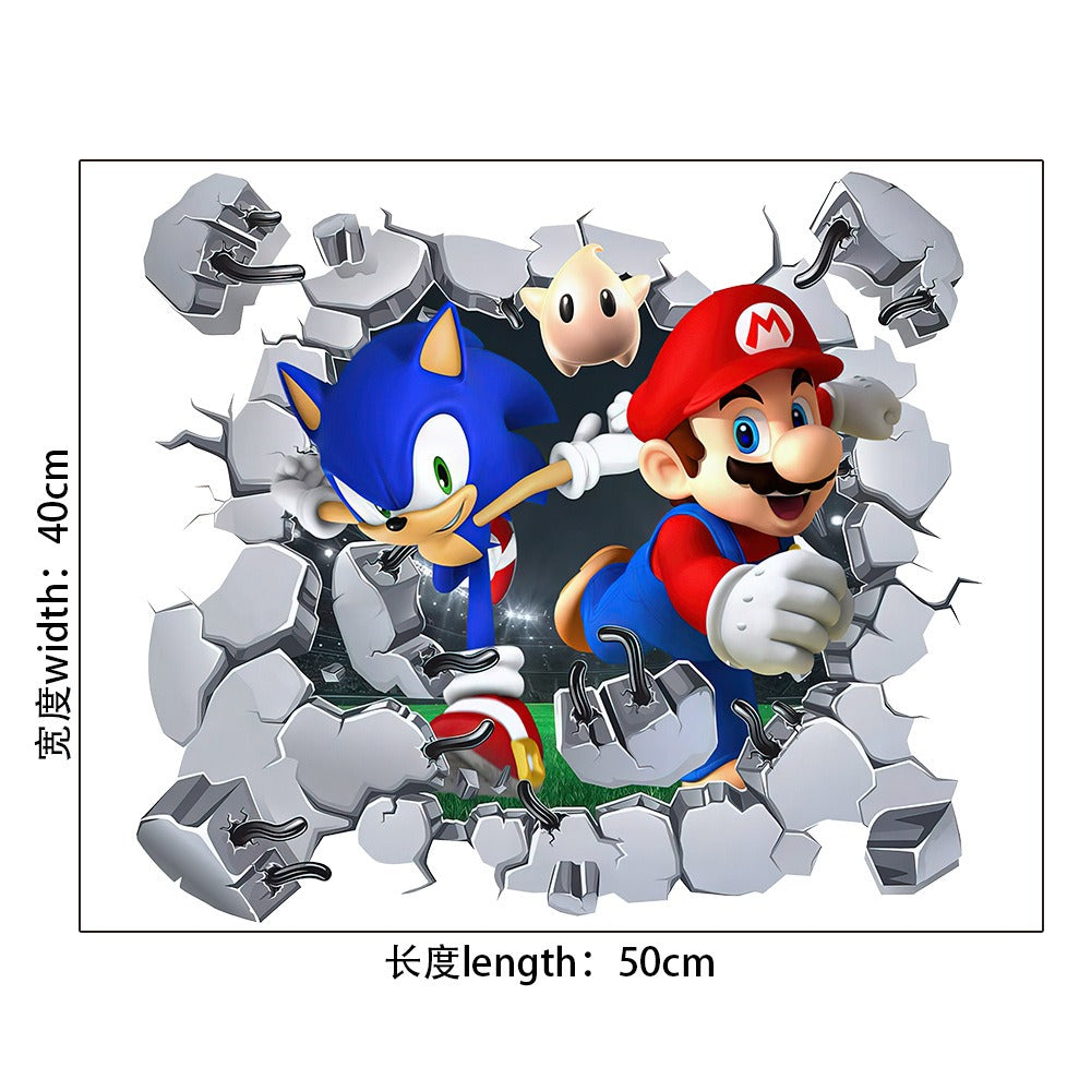 Sonic Wall Decal With 3D Cracked-Wall Gaming Effect
