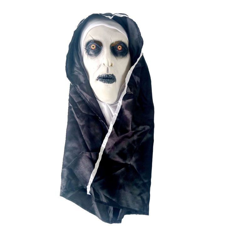 Horror Nun Costume Mask With Attached Flowing Veil