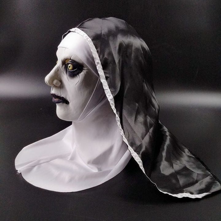 Horror Nun Costume Mask With Attached Flowing Veil