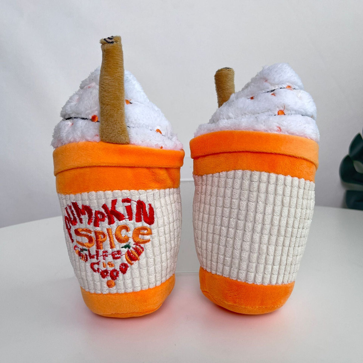 Pumpkin Spice Plush Dog Toy for Cozy Squeaky Fun
