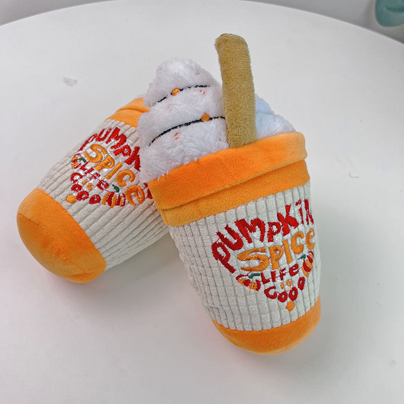 Pumpkin Spice Plush Dog Toy for Cozy Squeaky Fun
