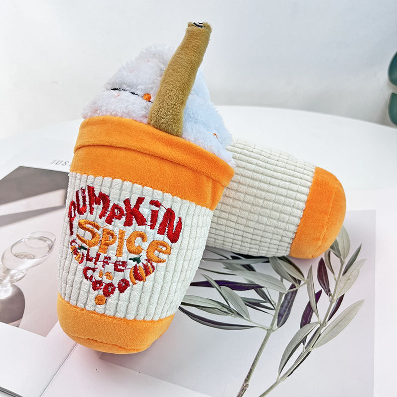 Pumpkin Spice Plush Dog Toy for Cozy Squeaky Fun