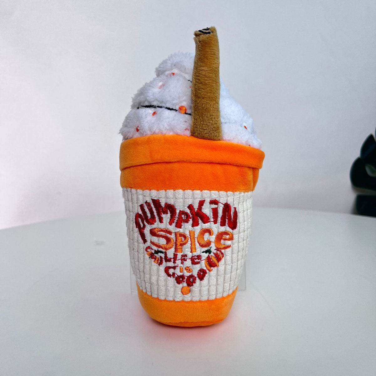 Pumpkin Spice Plush Dog Toy for Cozy Squeaky Fun