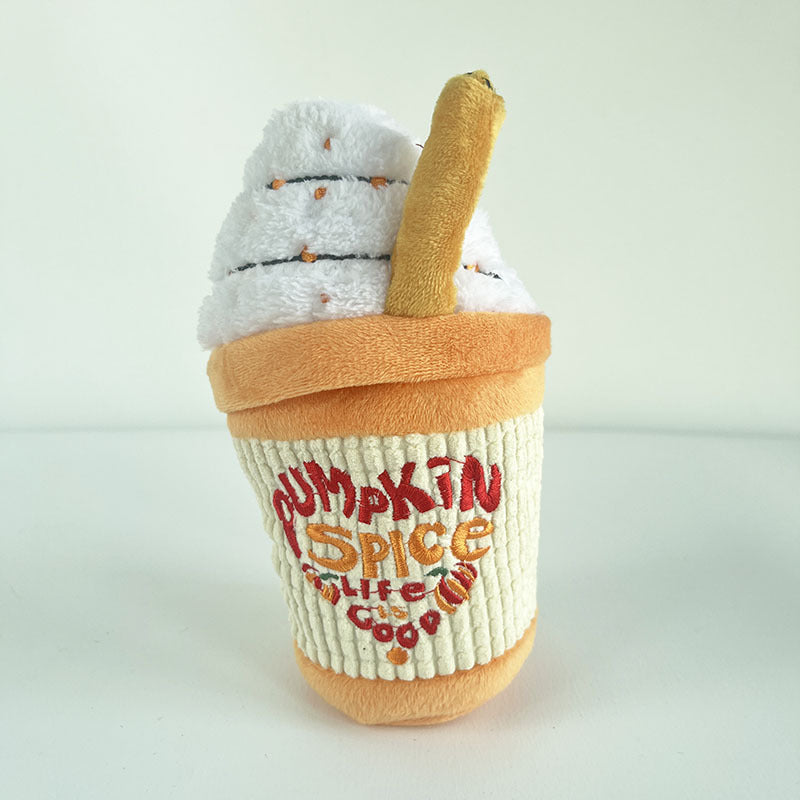 Pumpkin Spice Plush Dog Toy for Cozy Squeaky Fun