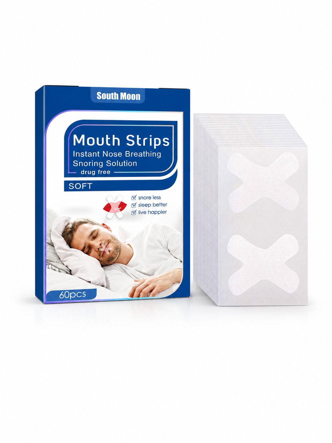 South Moon Anti-Snoring Mouth Strips — 60pcs Drug-Free