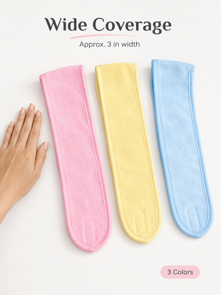 Wide Terry Spa Headband — Velcro Closure, 3 Colors