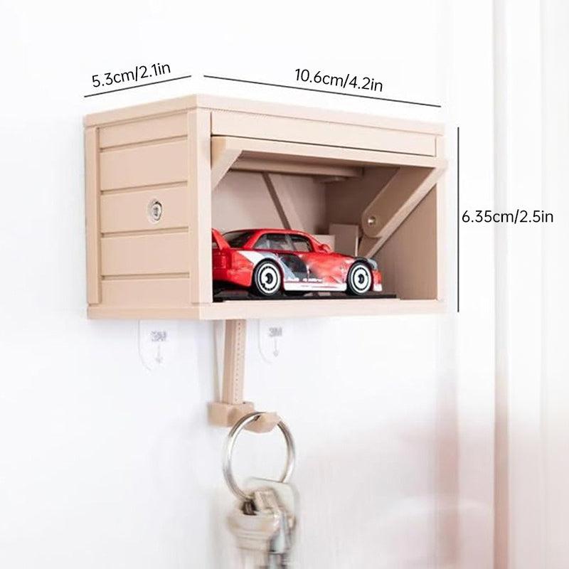 Wooden Wall Key Holder with Automatic Garage Door for Entryway