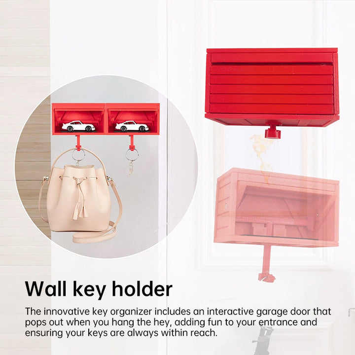 Wooden Wall Key Holder with Automatic Garage Door for Entryway