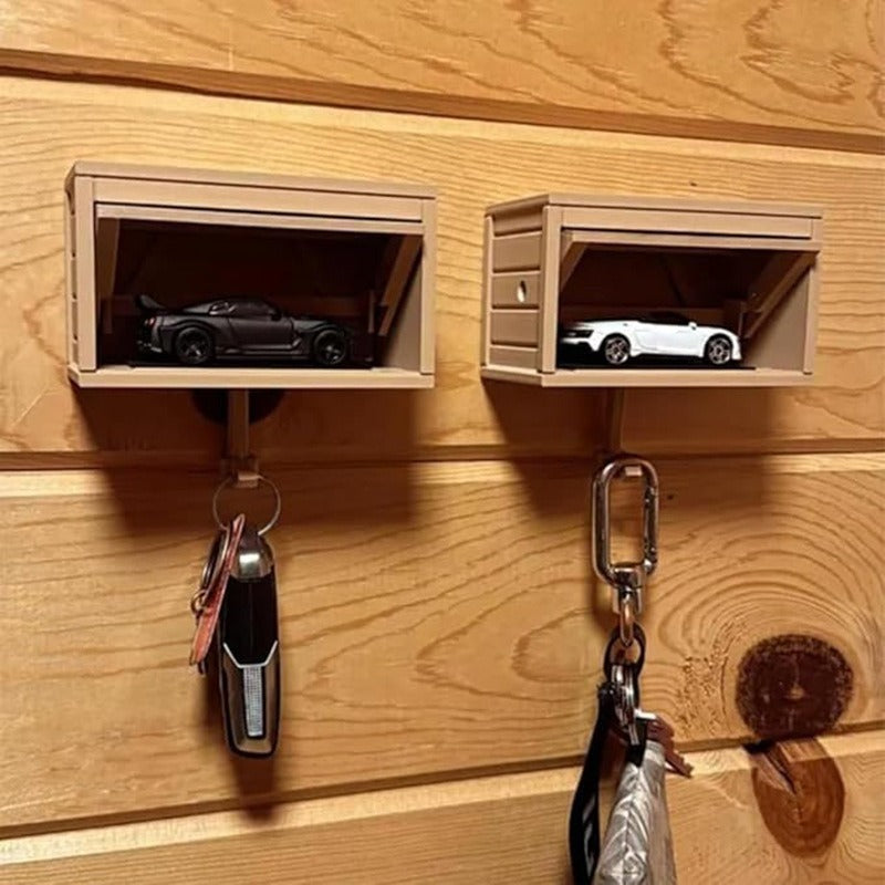 Wooden Wall Key Holder with Automatic Garage Door for Entryway