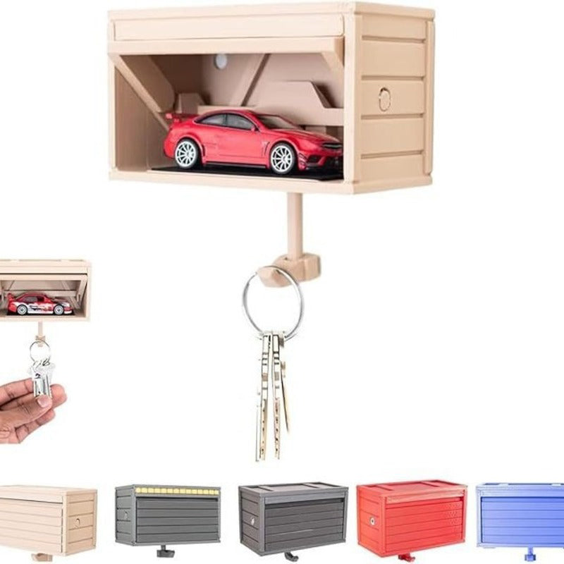 Wooden Wall Key Holder with Automatic Garage Door for Entryway