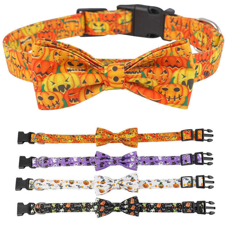 Halloween Dog Collar with Matching Bowknot Pumpkin Print