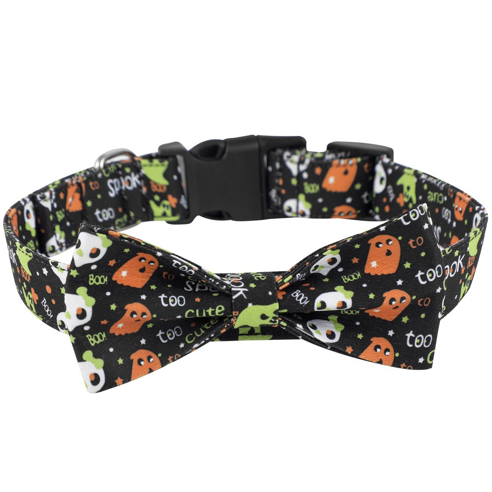 Halloween Dog Collar with Matching Bowknot Pumpkin Print