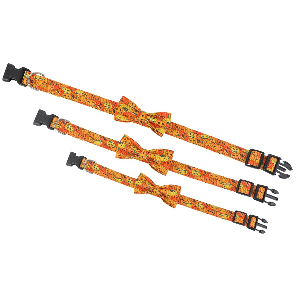Halloween Dog Collar with Matching Bowknot Pumpkin Print