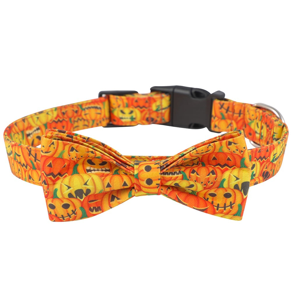 Halloween Dog Collar with Matching Bowknot Pumpkin Print