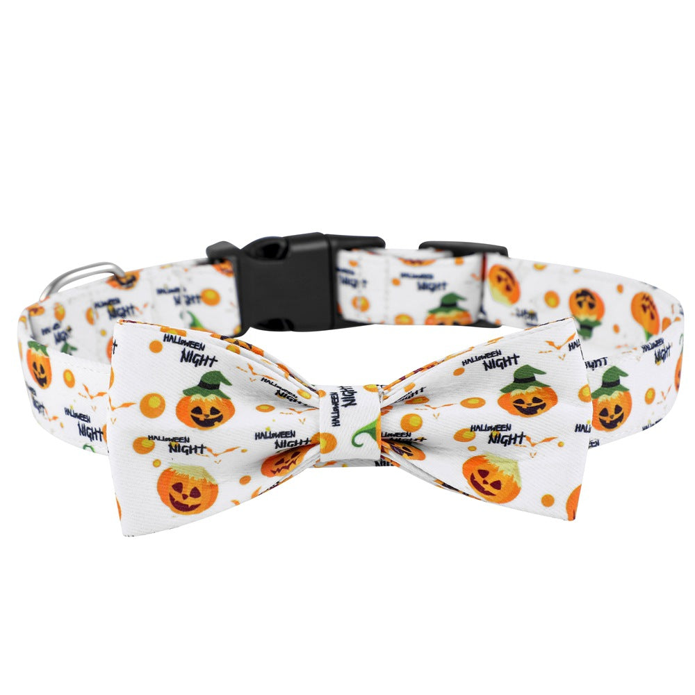 Halloween Dog Collar with Matching Bowknot Pumpkin Print