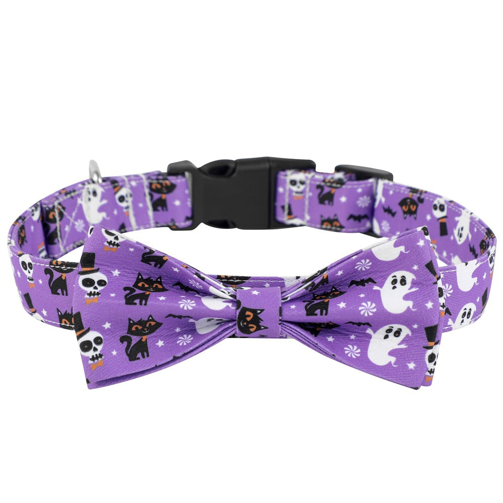 Halloween Dog Collar with Matching Bowknot Pumpkin Print