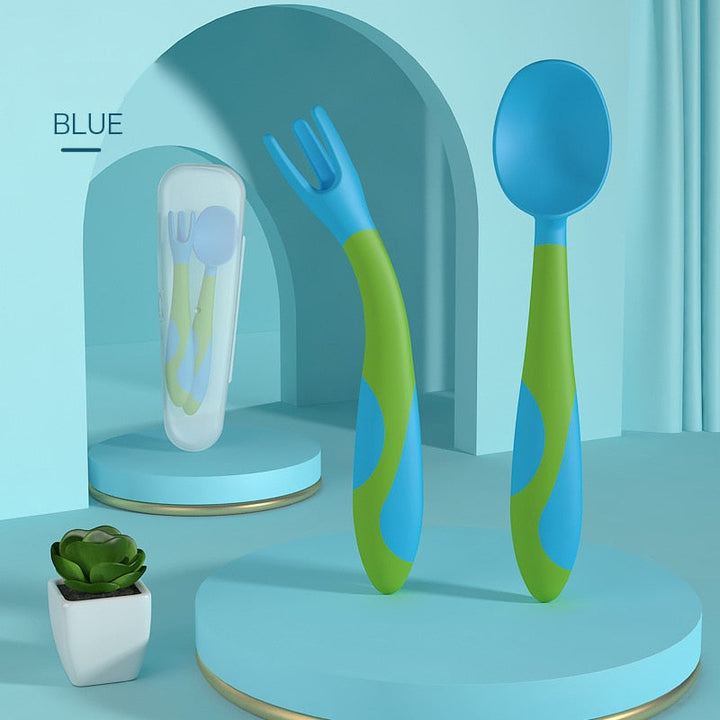 Baby Silicone Spoon & Fork Set for Easier Self-Feeding
