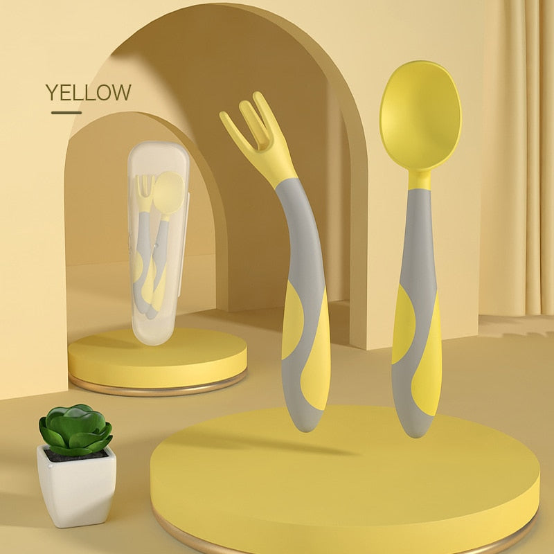 Baby Silicone Spoon & Fork Set for Easier Self-Feeding