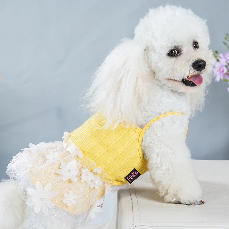 Small Dog Summer Dress – Lightweight Floral Tulle Skirt