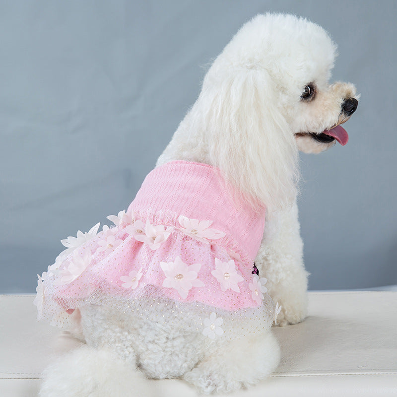 Small Dog Summer Dress – Lightweight Floral Tulle Skirt