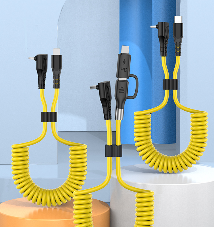 60W Fast Spring Car Charging Cable, Elbow Connector