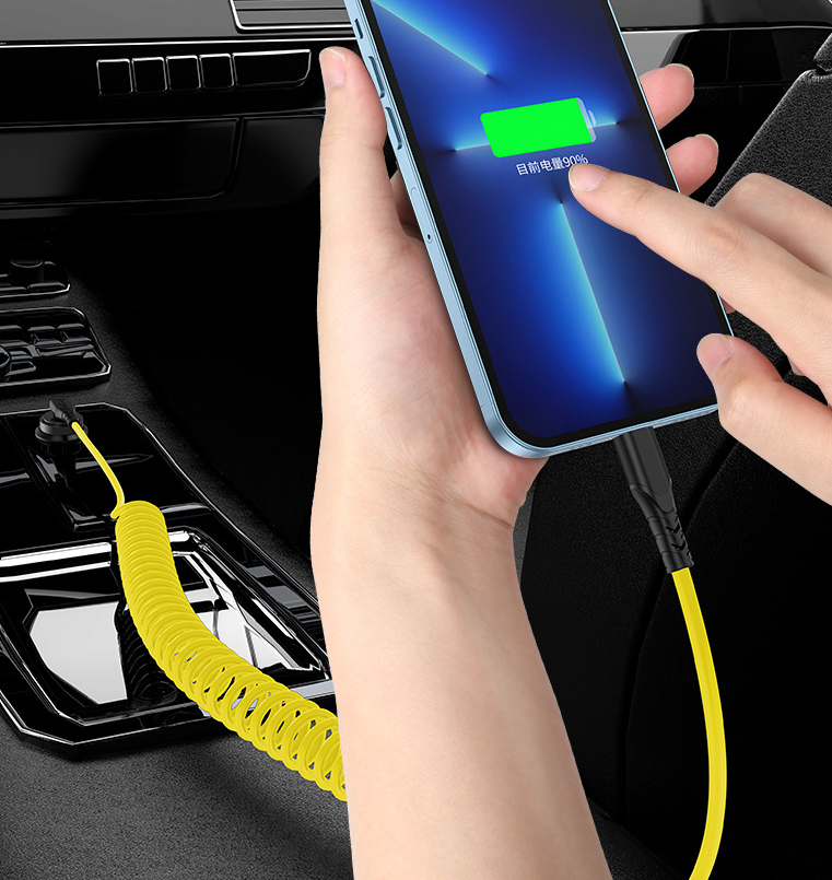 60W Fast Spring Car Charging Cable, Elbow Connector