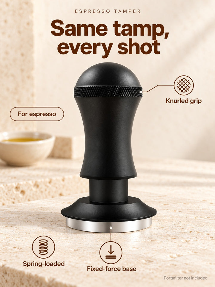 Spring-Loaded Espresso Tamper with Fixed Force Base