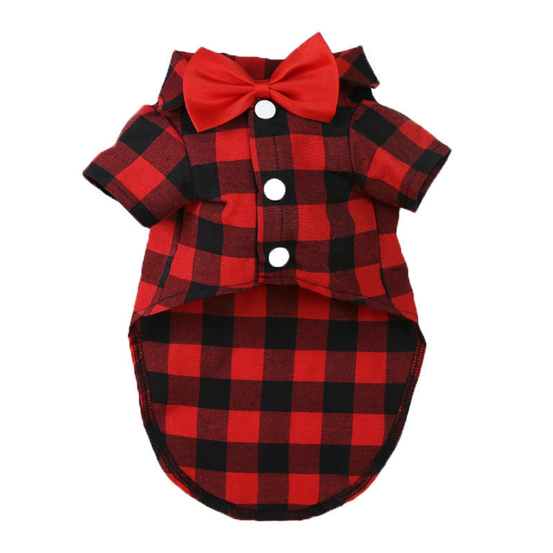Plaid Dog Shirt With Bow Tie for Wedding-Ready Photos