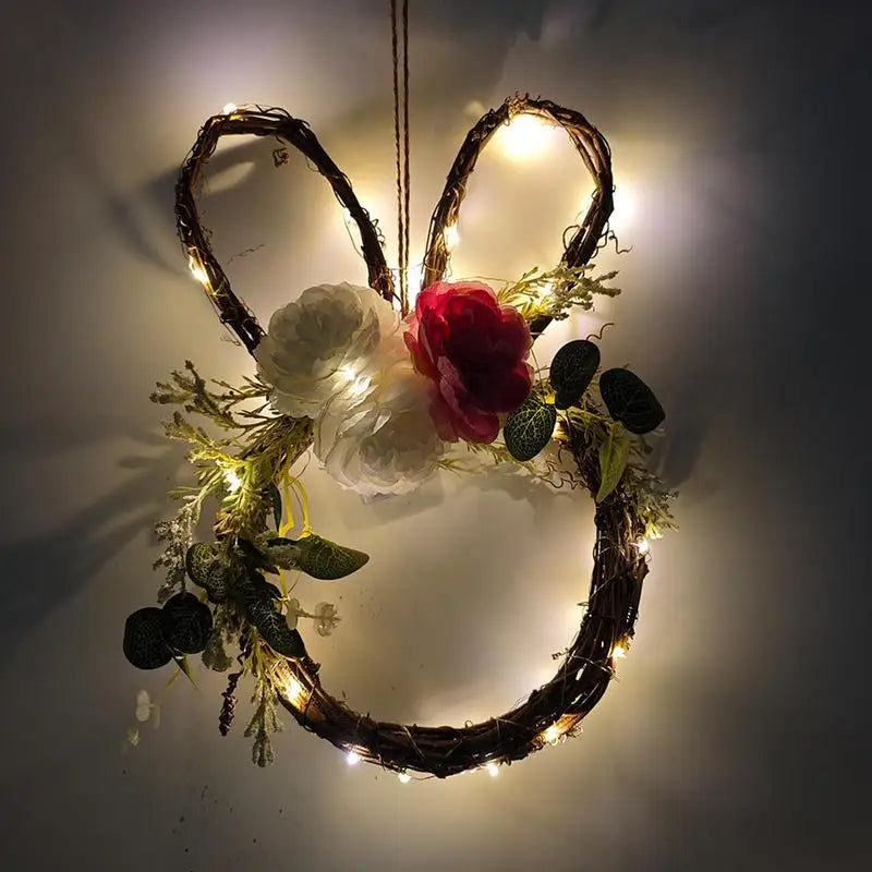 Easter Bunny Wreath Light-Up Spring Door Decor Accent