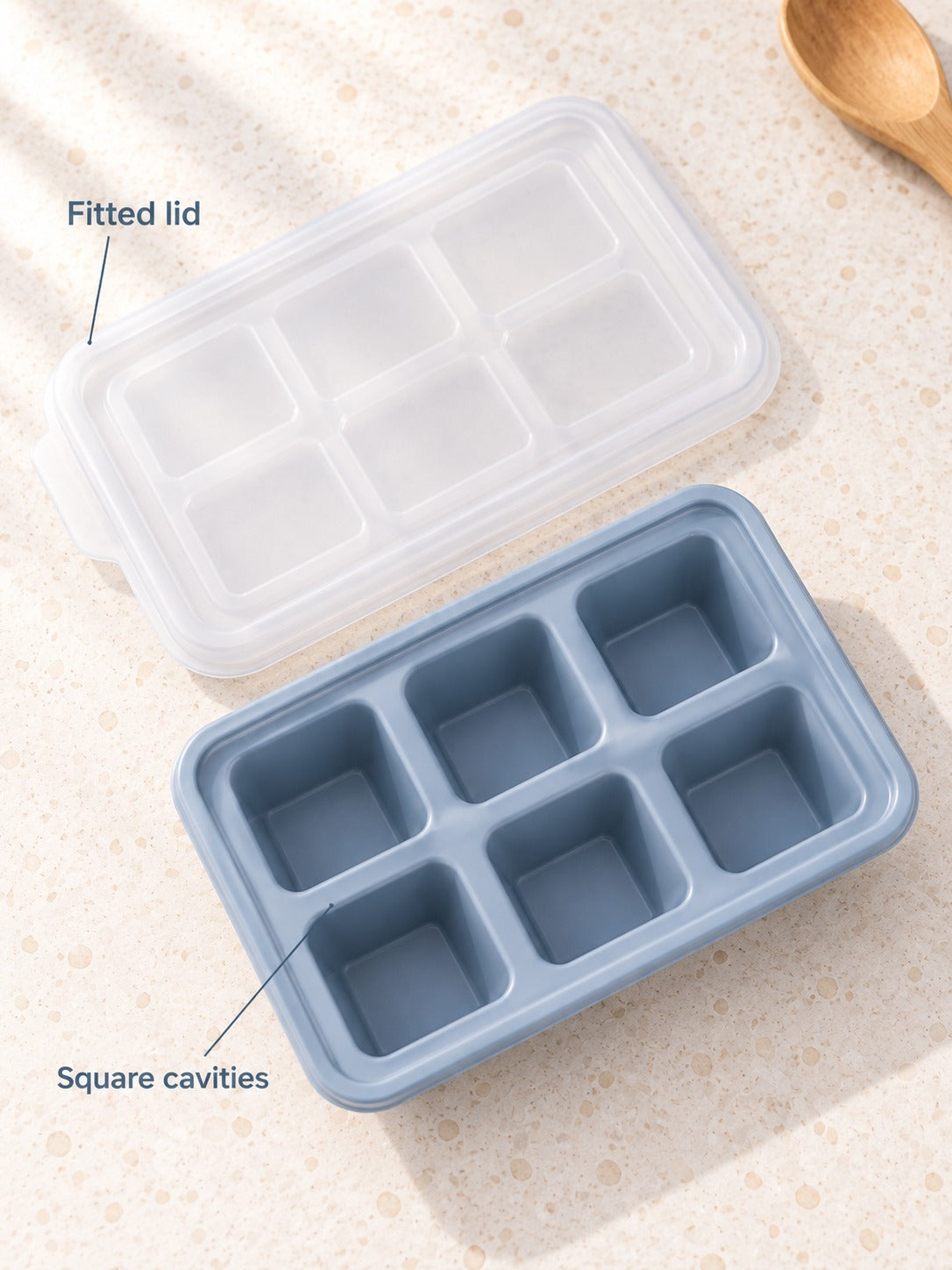 Square Ice Cube Tray with Lid, Stackable 6-Cube Mold